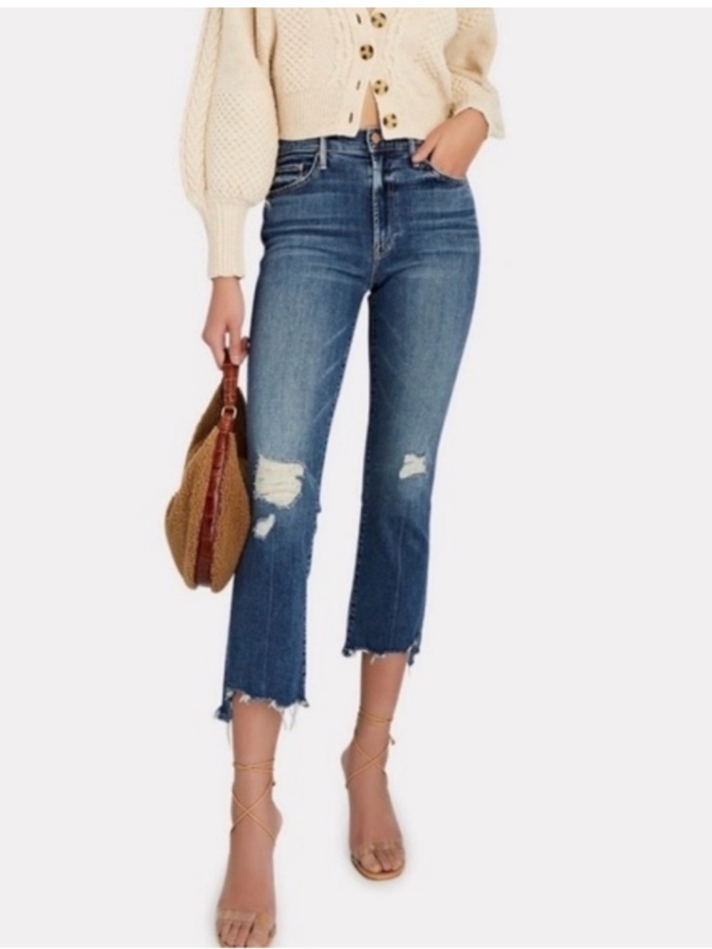 Mother Jeans The Insider Crop Step Chew Denim Jean‎ Dancing On Coals Size 25